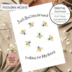 Carte amour abeille, carte d'anniversaire, Saint-Valentin, carte pour petit ami, carte pour mari, joyeuse Saint-Valentin, imprimable LJ0016