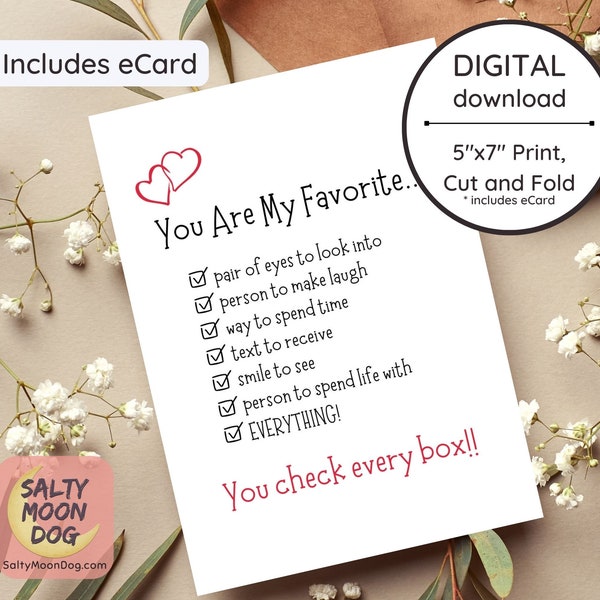 Youre My Favorite Card / Anniversary Card For Him / Card For Her / I Love You Card / Boyfriend Card / Valentines Day / Printable Card 23428