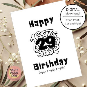 Joyeux 29e anniversaire, carte d'anniversaire sarcastique d'un ami, carte d'anniversaire avec humour sarcastique, anniversaire drôle pour elle | Imprimable LJ0279