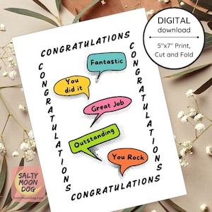 Carte de félicitations drôle | Nouvelle carte de travail drôle | Remise des diplômes | Examens | Promotion de l'emploi | Bravo | Maison neuve | Téléchargez la carte imprimable LJ0252