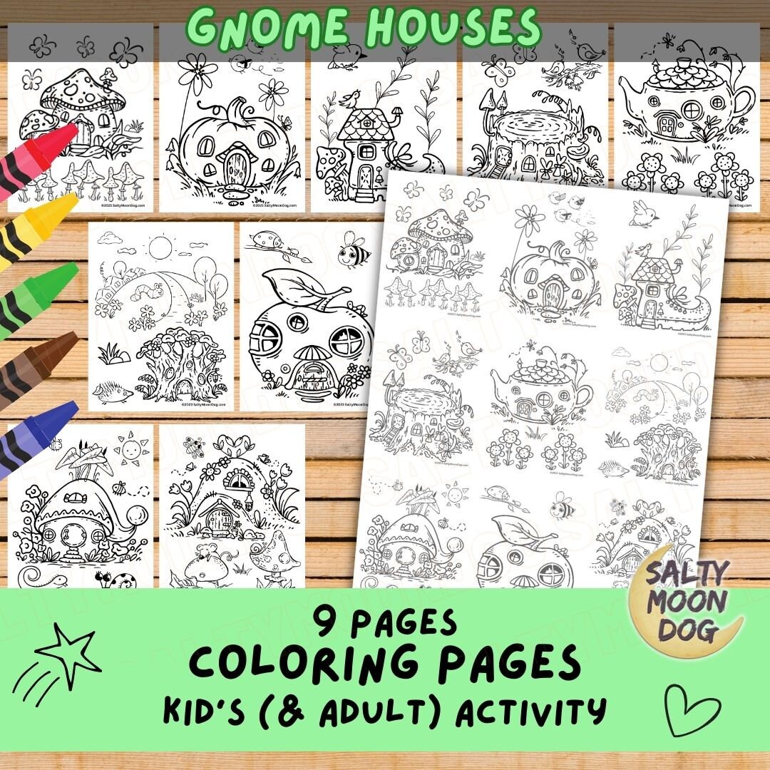 Gnome Coloring Pages Book Coloring for Kids Adult Coloring Page Set ...