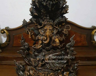 Große Ganesha-Statue aus Messing, Hindu-Gott der Weisheit, 57,5 cm
