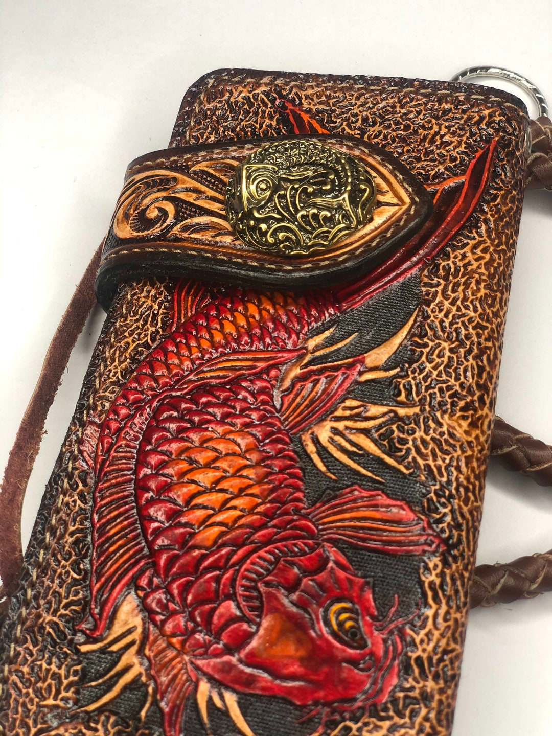 Vintage Leather Biker Chain Wallet, Koi Fish Design - Etsy