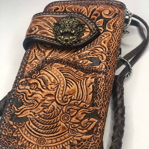 Vintage, Billetera Biker, cartera de cadena de cuero, Monedero Biker Tailandia, Monedero de cadena, cartera biker de cuero Trucker cartera motociclista billetera larga