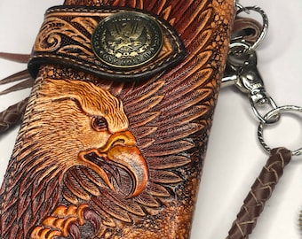 Vintage,Biker Wallet, cartera de cadena de cuero, Biker Wallet Tailandia, Chain Wallet, cartera de motorista de cuero Trucker cartera de cadena biker cartera larga