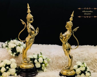 Statue d&#39;ange gardien thaïlandais Norasee, créature mythologique, demi-Lion, homme, femme, porte-bonheur, amulette de bouddha d&#39;intérieur, décor artistique