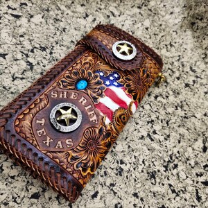 Vintage,Biker Wallet, cartera de cadena de cuero, Biker Wallet Tailandia, Chain Wallet, cartera de motorista de cuero Trucker cartera de cadena biker cartera larga