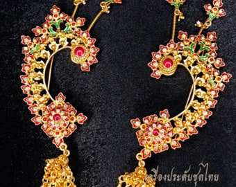 Thai Gold Jewelry Set, Traditional Costume Accessories