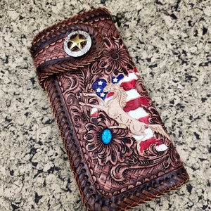 Cartera de motociclista vintage, cartera con cadena de cuero, cartera de motociclista de Tailandia, cartera con cadena, cartera de motociclista de cuero, cartera larga con cadena de camionero