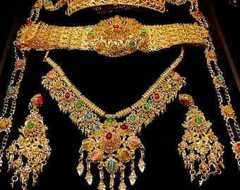 Thai Gold Jewelry Set, Ancient Costume Accessories, Flower Belt