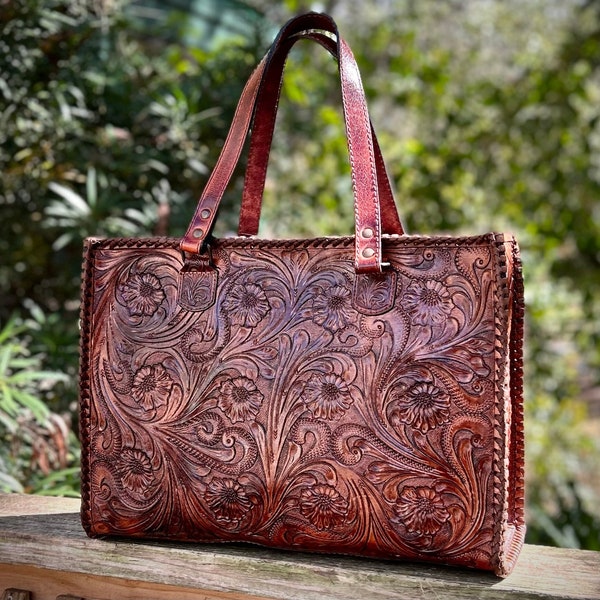 American Darling OHLAY Hand Tooled Leather Shoulder Tote Bag Concealed Carry