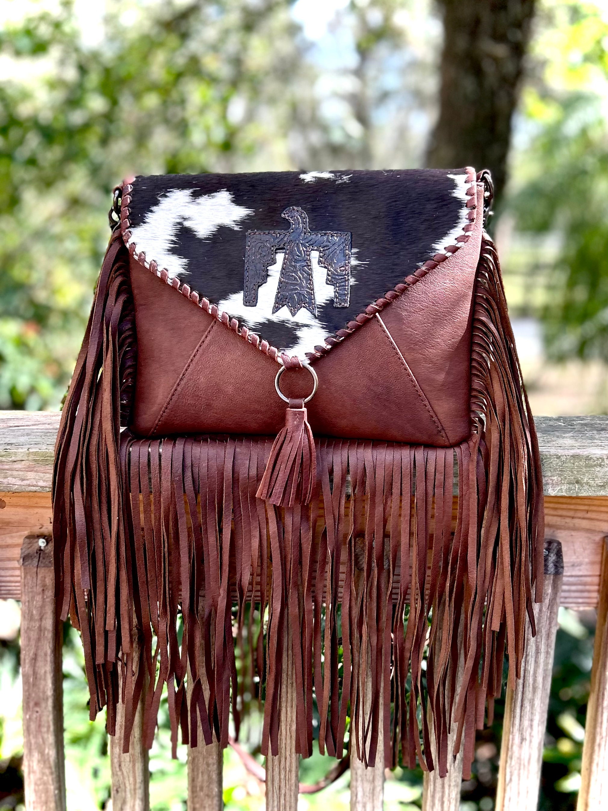 American Darling OHLAY Cowhide Leather Fringe Crossbody Bag  display picture 2