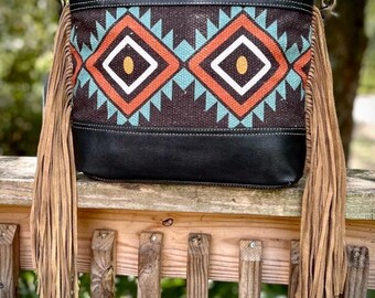 Myra Bag Hair on Hide Leather Canvas Backpack Crossbody Tote  display picture 1