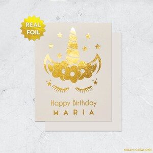 Personalized Unicorn Magical Birthday Card, Cute Girly Toddler Kids Birthday Card, Gold Rose Gold Foil Gift - PRINTED FOILED CARD