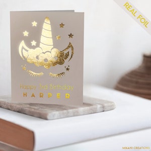 Personalized Unicorn Magical Birthday Card, Cute Girly Toddler Kids Birthday Card, Gold Rose Gold Foil Gift PRINTED FOILED CARD image 2