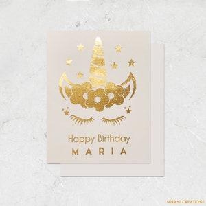 Personalized Unicorn Magical Birthday Card, Cute Girly Toddler Kids Birthday Card, Gold Rose Gold Foil Gift - PRINTED FOILED CARD