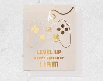 Personalized Video Game Controller Birthday Card, Birthday Card for Him, Card for Friend, Gold Rose Gold Foil Gift - PRINTED FOILED CARD