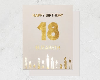 Personalized Candle Birthday Card Any Age, Birthday Card for Her for Him, Card for Friend, Gold Rose Gold Foil Gift - PRINTED FOILED CARD