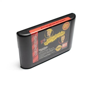 May include: A black Sega Genesis game cartridge with a red label. The label features the text "MTV's Beavis and Butt-Head" and images of the characters Beavis and Butt-Head. The game is rated "MA-13" by the ESRB.
