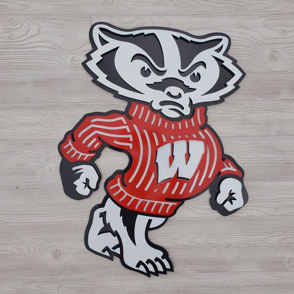 WISCONSIN BUCKY BADGER 3D Metal Sign - Layered - Powder Coated