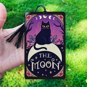 The Moon Tarot Card Bookmarks, Witchy Bookmarks, Laminated Bookmarks, Gothic Bookmark, Booktok, Bookish Gifts, Black Cat Bookmark, Cat lover