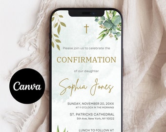 Digital Confirmation Invitation Template, Electronic Greenery Confirmation Invite, Boy, Girl Editable Confirmation Text Message Phone Evite