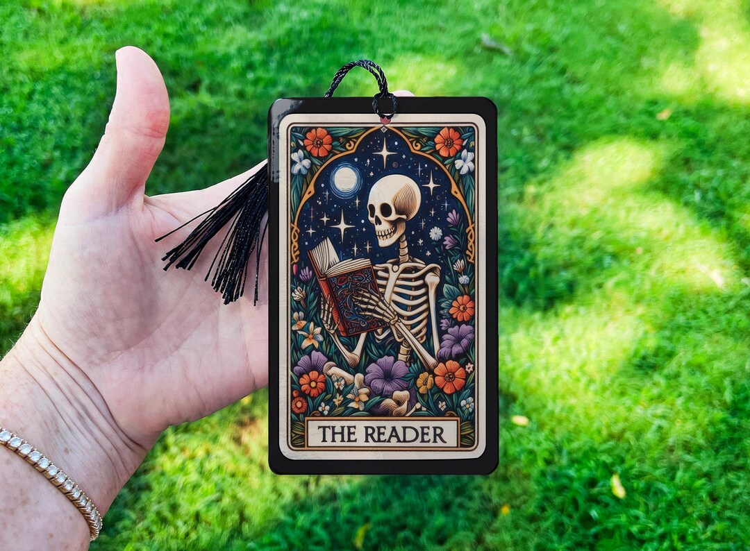 thumbnail image 2 of Skeleton Tarot Metal Bookmark - Funny Horror Gothic Bookmarks 2 of 9