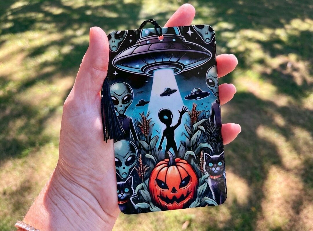 Halloween UFO Alien Bookmark, Witchy Bookmarks, Laminated Bookmarks ...