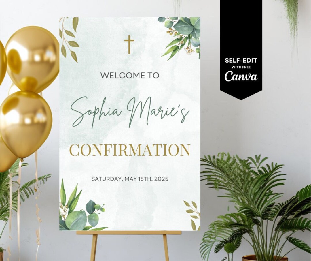 Greenery Confirmation Welcome Sign, First Holy Communion, Eucalyptus ...