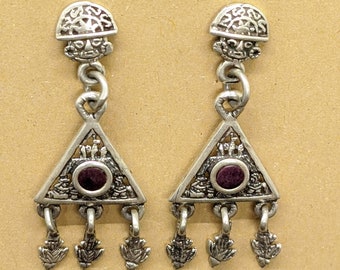 Silver handmade jewelry: triangle dangle earrings Boho style