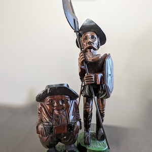 BIG Hand carved wooden Don Quixote & his squire Sancho Panza