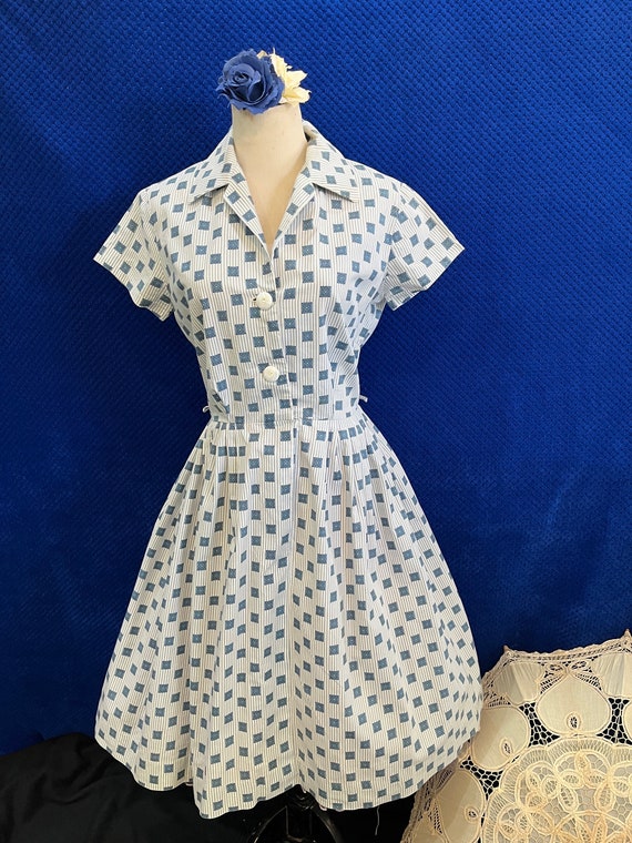 1950s Horrockses blue and white sun Dress Vintage… - image 2
