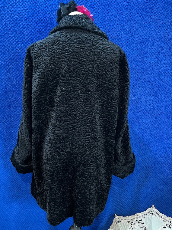 Vintage faux astrakhan coat black 1950s 1940s - image 4