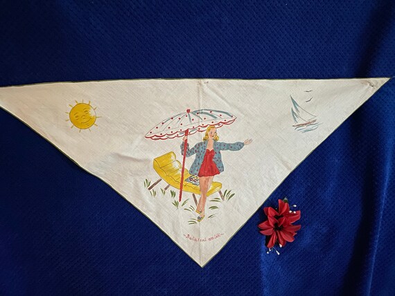 Vintage 1940s 1950s scarf, hand painted.