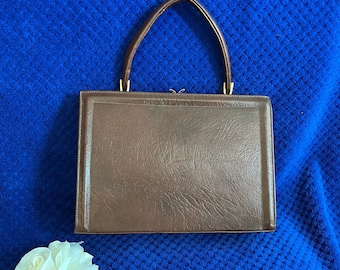 Vintage 1950s brown Kelly handbag with original purse ( lucky sixpence 1964) genuine leather by MacLaren Norwich England