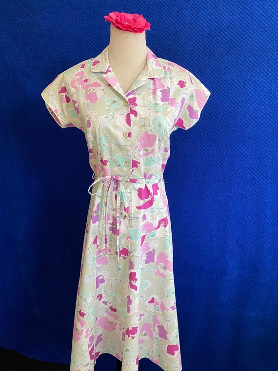 1970s does 1940s 1950s cotton dress mint green and