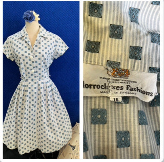 1950s Horrockses blue and white sun Dress Vintage… - image 1