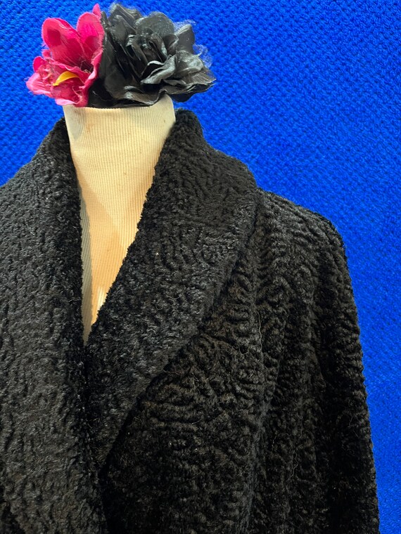 Vintage faux astrakhan coat black 1950s 1940s - image 2