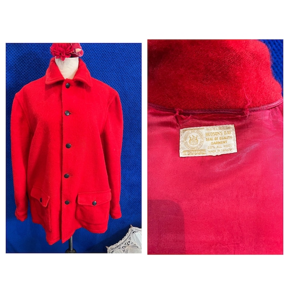 Hudson Bay Red Wool Coat 50s Vintage Original Uk 12 14 16