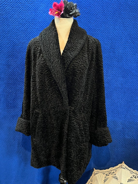 Vintage faux astrakhan coat black 1950s 1940s - image 1