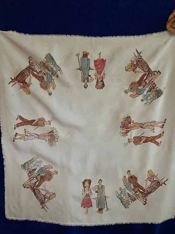 1940s head scarf, hand painted, Paris. Original.