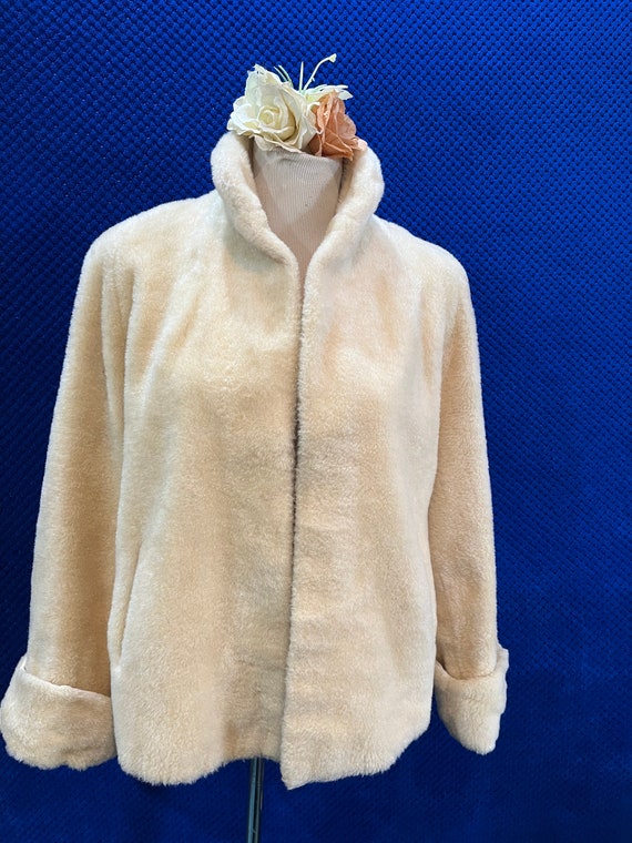 1940s 1950s faux fur jacket off white cream origi… - image 1