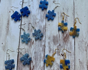 Puzzle Piece Earrings, Autism Awareness Earrings, Puzzles, Resin Jewelry