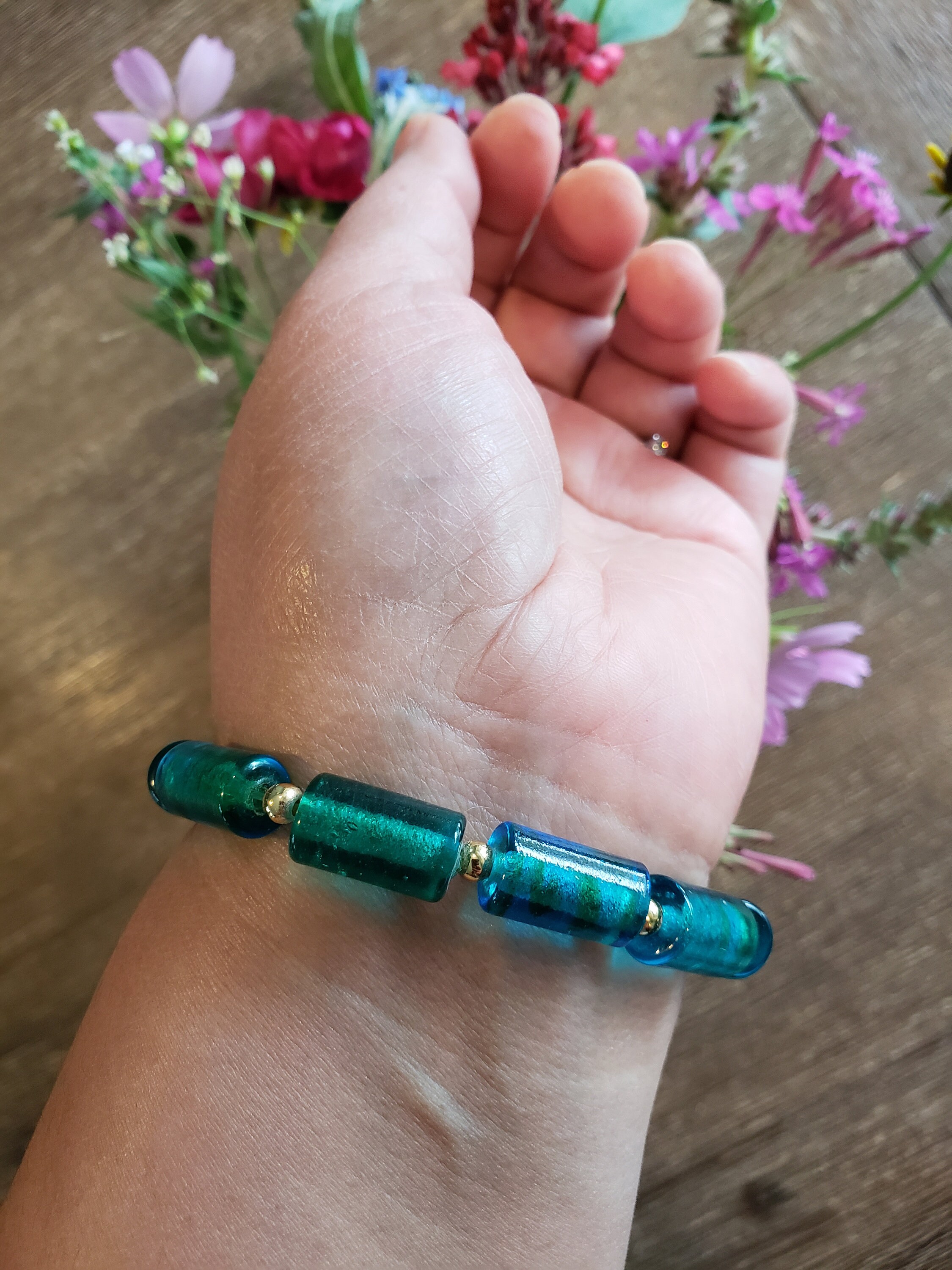 Beautiful Peacock Green Glass Beads Braceletvintage Glass Etsy UK