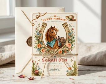 Cowboy Birthday Invitation Digital Download Editable Canva Template Western Horse Party Invite Kids Six Year