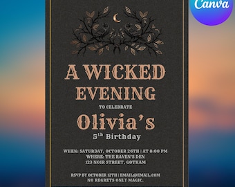 Invitación de cumpleaños de brujas / Plantilla personalizable de Canva / Tarjeta para fiesta de brujas / Descarga digital / Tarjeta de Halloween / Invitación imprimible / 5*7 pulgadas