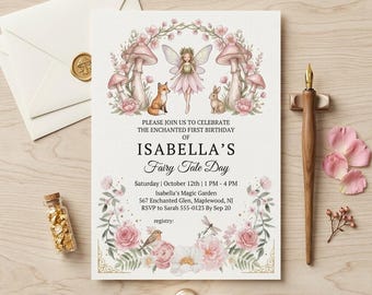 Fairy Tale Birthday Invitation Digital Download/Canva Template Enchanted Fairy First Birthday Printable