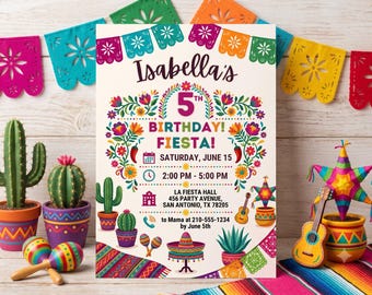 5th Birthday Fiesta Invitation Digital Download/Canva Template Fiesta Birthday Party Invite/Mexican Party Invitation Editable