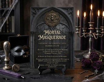 Mortal Masquerade Invitation Digital Download Halloween Party Invitation Gothic Masquerade Canva Template