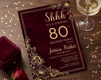 Editable Surprise 80th Birthday Invitation Digital Download / Editable Canva Template / Surprise Party Invite / Printable Invite 80